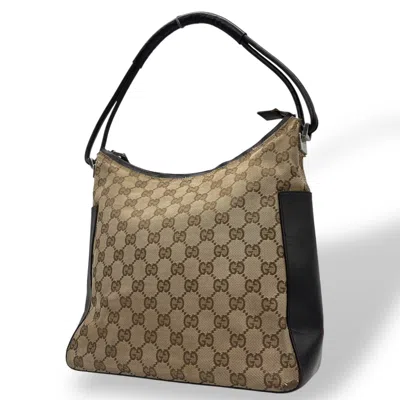 Pre-owned Gucci Beige Brown Gg Canvas Leather Handbag Shoulder Bag ()