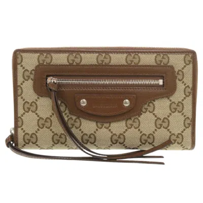 Pre-owned Gucci Beige Brown Gg Canvas Leather Long Wallet (bi-fold) () In Multi