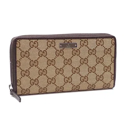 Pre-owned Gucci Beige Brown Gg Canvas Leather Long Wallet (bi-fold) () In Multi