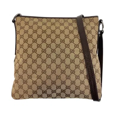 Pre-owned Gucci Beige Brown Gg Canvas Leather Messenger Bag Shoulder Bag ()