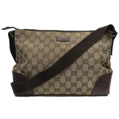 Pre-owned Gucci Beige Brown Gg Canvas Leather Shoulder Bag ()