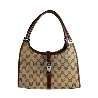 Pre-owned Gucci Beige Brown Gg Canvas Leather Shoulder Bag ()