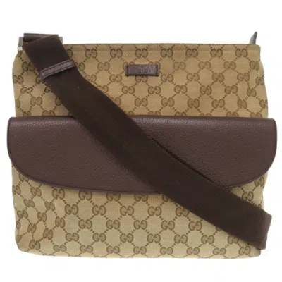 Pre-owned Gucci Beige Brown Gg Canvas Leather Shoulder Bag ()