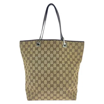 Pre-owned Gucci Beige Brown Gg Canvas Leather Shoulder Bag Tote Bag ()