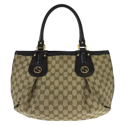 Pre-owned Gucci Beige Brown Gg Canvas Leather Shoulder Bag Tote Bag ()