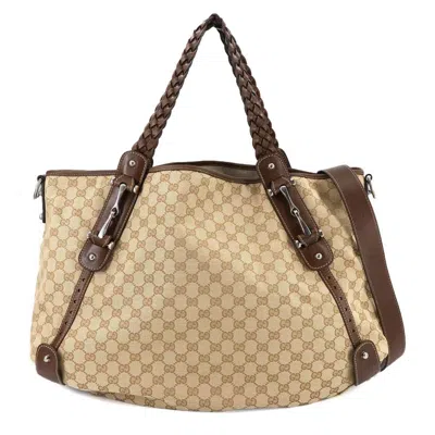Pre-owned Gucci Beige Brown Gg Canvas Leather Shoulder Bag Tote Bag ()