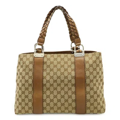 Pre-owned Gucci Beige Brown Gg Canvas Leather Shoulder Bag Tote Bag () In Multi