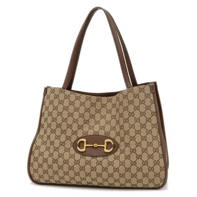 Pre-owned Gucci Beige Brown Gg Canvas Leather Tote Bag () In Multi
