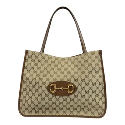 Pre-owned Gucci Beige Brown Gg Canvas Leather Tote Bag () In Multi