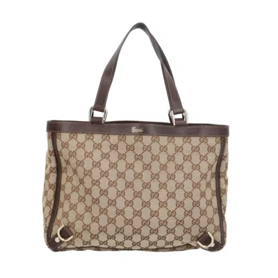 Pre-owned Gucci Beige Brown Gg Canvas Leather Tote Bag () In Multi