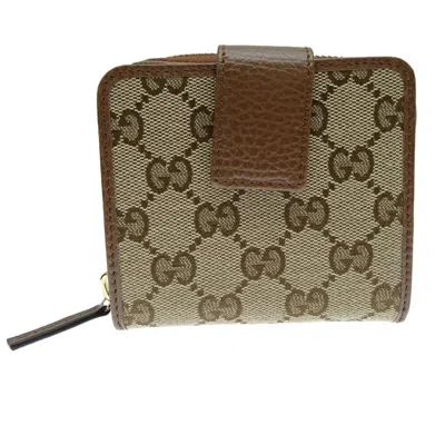 Pre-owned Gucci Beige Brown Gg Canvas Leather Wallet (bi-fold) () In Multi
