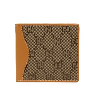 Pre-owned Gucci Beige Brown Gg Canvas Leather Wallet (bi-fold) ()