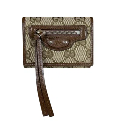 Pre-owned Gucci Beige Brown Gg Canvas Leather Wallet (tri-fold) () In Multi
