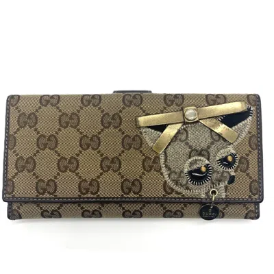 Pre-owned Gucci Beige Brown Gg Canvas Long Wallet (bi-fold) ()