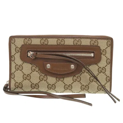 Pre-owned Gucci Beige Brown Gg Canvas Long Wallet (bi-fold) () In Beige, Brown