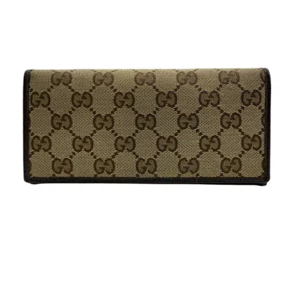Pre-owned Gucci Beige Brown Gg Canvas Long Wallet (bi-fold) () In Multi