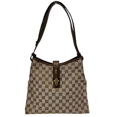 Pre-owned Gucci Beige Brown Gg Canvas Shoulder Bag ()