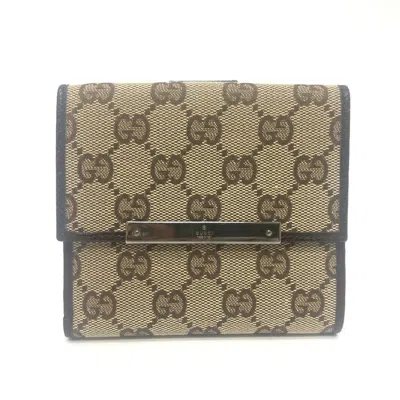 Pre-owned Gucci Beige Brown Gg Canvas Wallet (bi-fold) () In Multi