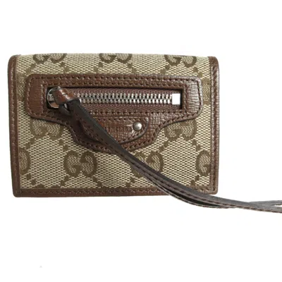 Pre-owned Gucci Beige Brown Gg Canvas Wallet (tri-fold) () In Beige, Brown