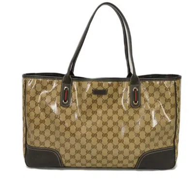 Pre-owned Gucci Beige Brown Gg Crystal Canvas Vinyl Coated Canvas Shoulder Bag Tote Bag () In Multi