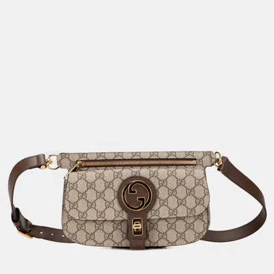 Pre-owned Gucci Beige Brown Gg Supreme Blondie Belt Bag In Sand