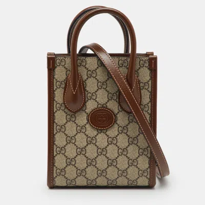 Pre-owned Gucci Beige/ Brown Gg Supreme Canvas And Leather Mini Tote In Sand
