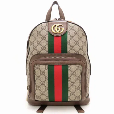 Pre-owned Gucci Beige Brown Gg Supreme Canvas Leather Backpack ()