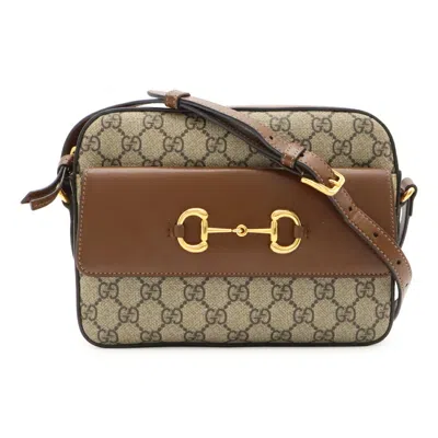 Pre-owned Gucci Beige Brown Gg Supreme Canvas Leather Pochette Shoulder Bag () In Beige, Brown