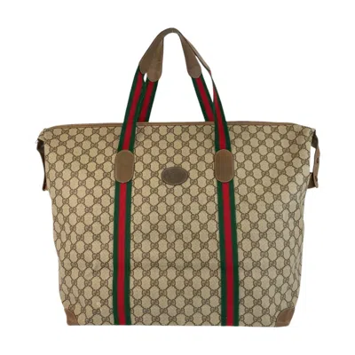 Pre-owned Gucci Beige Brown Gg Supreme Canvas Leather Shoulder Bag Tote Bag ()