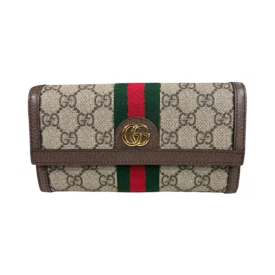 Pre-owned Gucci Beige Brown Gg Supreme Canvas Long Wallet (bi-fold) () In Multi