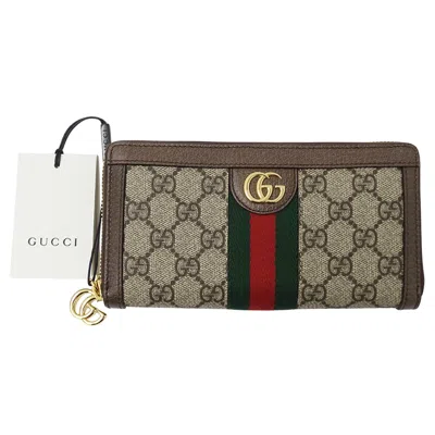 Pre-owned Gucci Beige Brown Gg Supreme Canvas Long Wallet (bi-fold) () In Multi