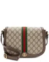 Gucci Beige, Brown Gg Supreme Coated Canvas & Leather Ophidia Flap Messenger Bag (authentic Pre-love In Brown