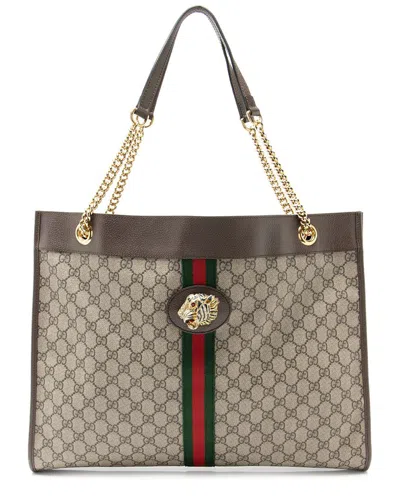 Gucci Beige, Brown Gg Supreme Coated Canvas & Leather Rajah Large Tote (authentic Pre-loved)