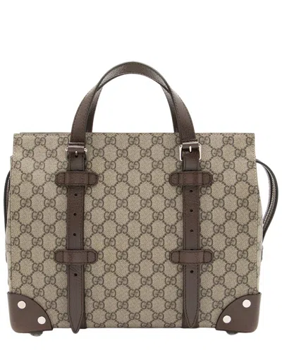 Pre-owned Gucci Beige, Brown Gg Supreme Coated Canvas, Leather Buckle Small Tote  (authentic Pre-loved)