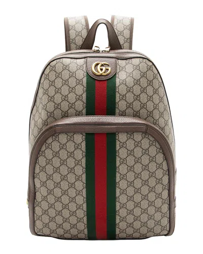 Pre-owned Gucci Beige, Brown Gg Supreme Coated Canvas, Leather, Nylon Ophidia Medium  Backpack (authentic Pre-
