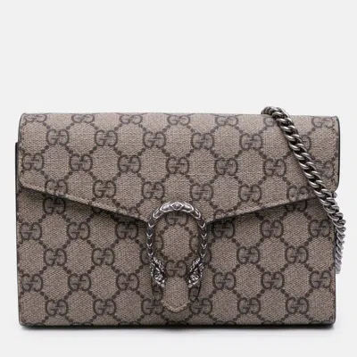 Pre-owned Gucci Beige Brown Gg Supreme Dionysus Chain Wallet In Sand
