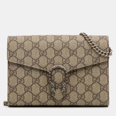 Pre-owned Gucci Beige Brown Gg Supreme Dionysus Chain Wallet In Sand