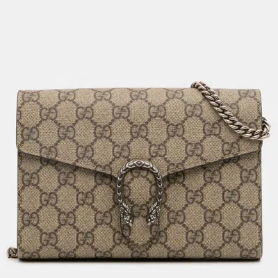 Pre-owned Gucci Beige Brown Gg Supreme Dionysus Chain Wallet In Sand