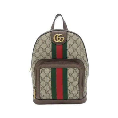 Pre-owned Gucci Beige Brown Gg Supreme Leather Backpack ()