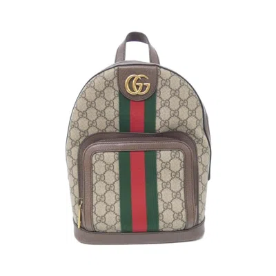 Pre-owned Gucci Beige Brown Gg Supreme Leather Backpack ()