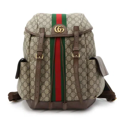 Pre-owned Gucci Beige Brown Gg Supreme Leather Backpack () In Multi