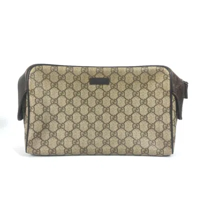 Pre-owned Gucci Beige Brown Gg Supreme Leather Clutch Bag Pouch ()