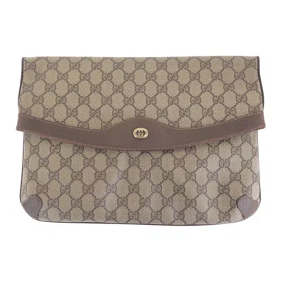 Pre-owned Gucci Beige Brown Gg Supreme Leather Clutch Bag ()