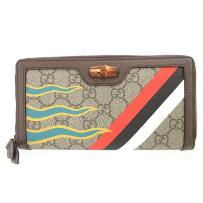 Pre-owned Gucci Beige Brown Gg Supreme Leather Coin Purse/coin Case () In Multi