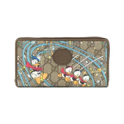 Pre-owned Gucci Beige Brown Gg Supreme Leather Long Wallet (bi-fold) ()
