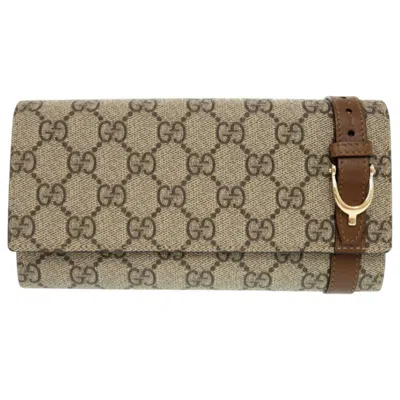 Pre-owned Gucci Beige Brown Gg Supreme Leather Long Wallet (bi-fold) () In Multi