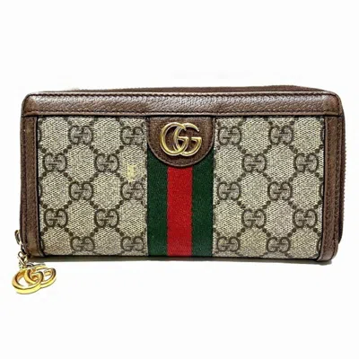 Pre-owned Gucci Beige Brown Gg Supreme Leather Long Wallet (bi-fold) () In Multi