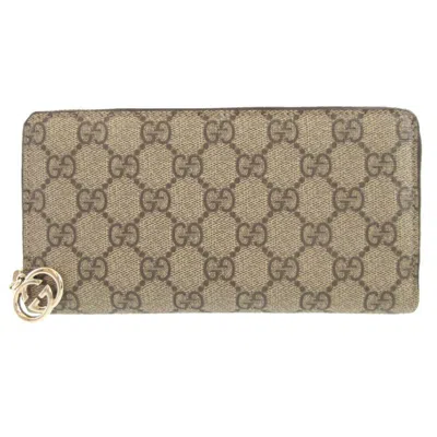 Pre-owned Gucci Beige Brown Gg Supreme Leather Long Wallet (bi-fold) () In Multi