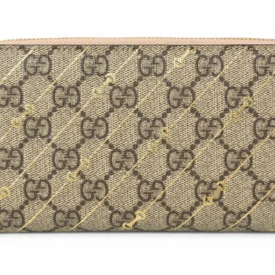 Pre-owned Gucci Beige Brown Gg Supreme Leather Long Wallet (bi-fold) () In Multi