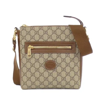 Pre-owned Gucci Beige Brown Gg Supreme Leather Shoulder Bag ()